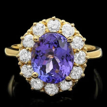 Load image into Gallery viewer, 4.00 Carats Natural Tanzanite and Diamond 14K Solid Yellow Gold Ring