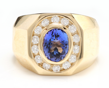 Load image into Gallery viewer, 6.30 Carats Natural Tanzanite and Diamond 14K Solid Yellow Gold Men&#39;s Ring