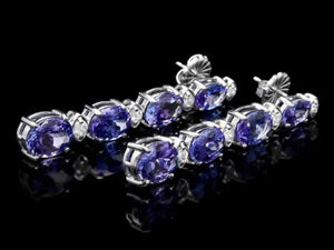 9.30Ct Natural Tanzanite and Diamond 14K Solid White Gold Earrings
