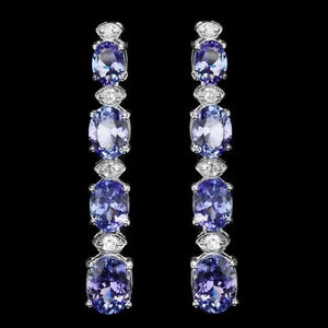 9.30Ct Natural Tanzanite and Diamond 14K Solid White Gold Earrings