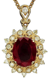 4.30Ct Natural Ruby and Diamond 14K Solid Yellow Gold Pendant