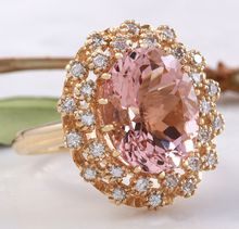 Load image into Gallery viewer, 15.30 Carats Exquisite Natural Morganite and Diamond 14K Solid Yellow Gold Ring