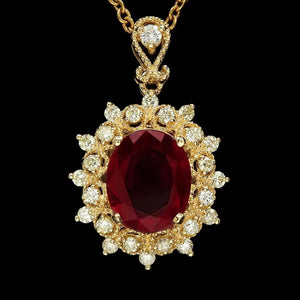 4.30Ct Natural Ruby and Diamond 14K Solid Yellow Gold Pendant