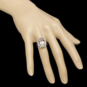 7.20 Carats Natural Morganite and Diamond 14K Solid White Gold Ring