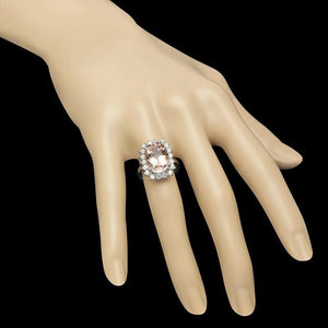 7.20 Carats Natural Morganite and Diamond 14K Solid White Gold Ring