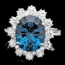 Load image into Gallery viewer, 6.20 Carats Natural Blue Topaz and Diamond 14k Solid White Gold Ring