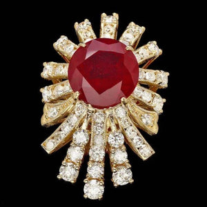 9.40 Carats Natural Red Ruby and Diamond 14K Solid Yellow Gold Ring