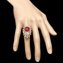 Load image into Gallery viewer, 9.40 Carats Natural Red Ruby and Diamond 14K Solid Yellow Gold Ring