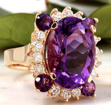 Load image into Gallery viewer, 16.85 Carats Natural Amethyst and Diamond 14k Solid Yellow Gold Ring
