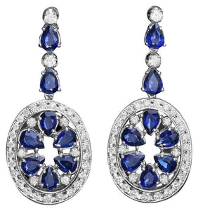 14.30 Carats Natural Sapphire and Diamond 14K Solid White Gold Earrings