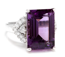 Load image into Gallery viewer, 14.70 Carats Natural Amethyst and Diamond 14K Solid White Gold Ring