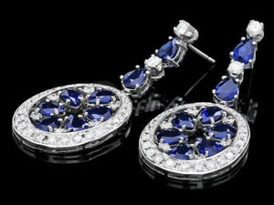 14.30 Carats Natural Sapphire and Diamond 14K Solid White Gold Earrings