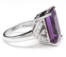 Load image into Gallery viewer, 14.70 Carats Natural Amethyst and Diamond 14K Solid White Gold Ring