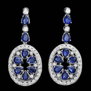 14.30 Carats Natural Sapphire and Diamond 14K Solid White Gold Earrings