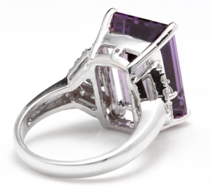 14.70 Carats Natural Amethyst and Diamond 14K Solid White Gold Ring