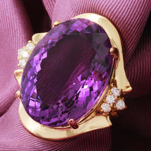Load image into Gallery viewer, 25.25 Carats Natural Amethyst and Diamond 14K Solid Yellow Gold Ring