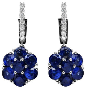 6.00 Carats Natural Sapphire and Diamond 14K Solid White Gold Earrings