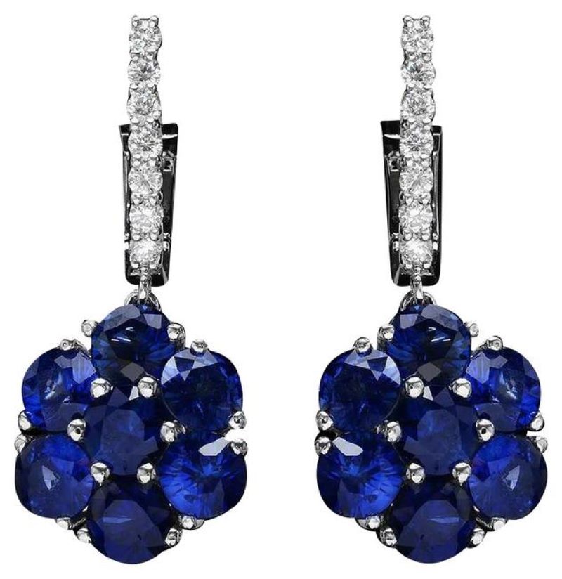 6.00 Carats Natural Sapphire and Diamond 14K Solid White Gold Earrings