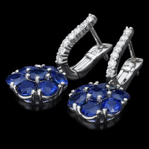 6.00 Carats Natural Sapphire and Diamond 14K Solid White Gold Earrings