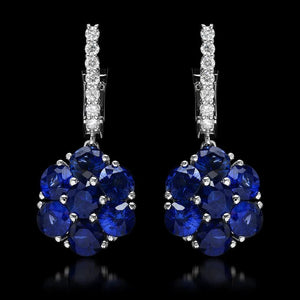6.00 Carats Natural Sapphire and Diamond 14K Solid White Gold Earrings