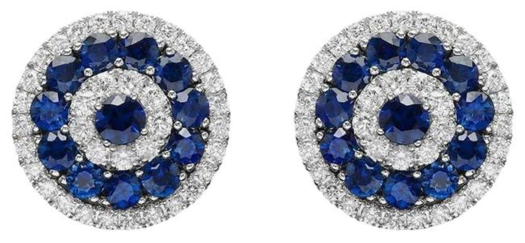 6.20 Carats Natural Sapphire and Diamond 14K Solid White Gold Earrings