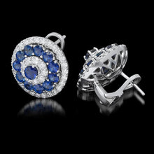 Load image into Gallery viewer, 6.20 Carats Natural Sapphire and Diamond 14K Solid White Gold Earrings