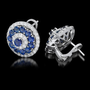 6.20 Carats Natural Sapphire and Diamond 14K Solid White Gold Earrings