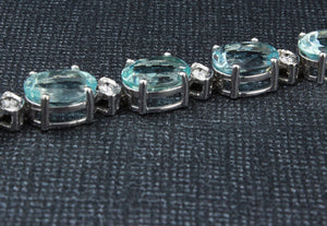 Very Impressive 25.75 Carats Natural Aquamarine & Diamond 14K Solid White Gold Bracelet