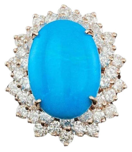 11.30 Carats Natural Turquoise and Diamond 14K Solid Rose Gold Ring
