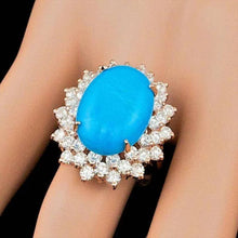 Load image into Gallery viewer, 11.30 Carats Natural Turquoise and Diamond 14K Solid Rose Gold Ring