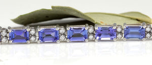 Very Impressive 12.45 Carats Natural Tanzanite & Diamond 14K Solid White Gold Bracelet