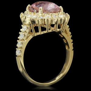 5.50 Carats Natural Kunzite and Diamond 14K Solid Yellow Gold Ring