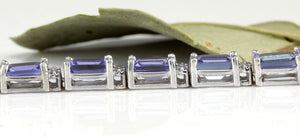 Very Impressive 12.45 Carats Natural Tanzanite & Diamond 14K Solid White Gold Bracelet