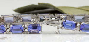 Very Impressive 12.45 Carats Natural Tanzanite & Diamond 14K Solid White Gold Bracelet
