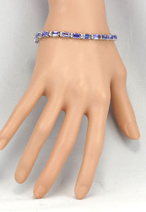 Very Impressive 12.45 Carats Natural Tanzanite & Diamond 14K Solid White Gold Bracelet