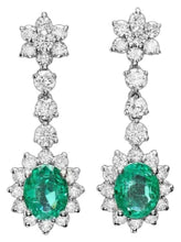 Load image into Gallery viewer, 7.00ct Natural Emerald and Diamond 14K Solid White Gold Earrings