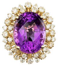 Load image into Gallery viewer, 15.20 Carats Natural Amethyst and Diamond 14k Solid Yellow Gold Ring