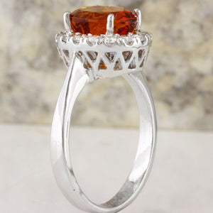 2.55 Carats Exquisite Natural Madeira Citrine and Diamond 14K Solid White Gold Ring