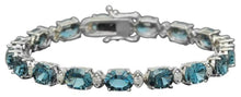 Load image into Gallery viewer, 24.20 Natural Blue Topaz and Diamond 14K Solid White Gold Bracelet