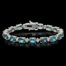 Load image into Gallery viewer, 24.20 Natural Blue Topaz and Diamond 14K Solid White Gold Bracelet