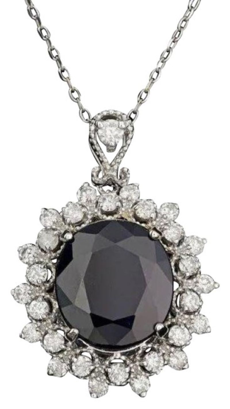 7.70Ct Natural Sapphire and Diamond 14K Solid White Gold Pendant