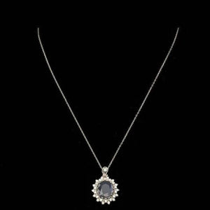 7.70Ct Natural Sapphire and Diamond 14K Solid White Gold Pendant