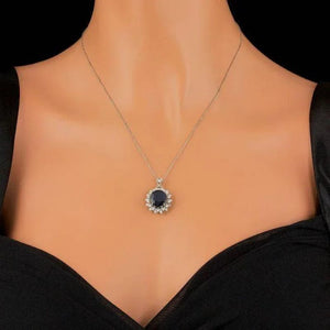 7.70Ct Natural Sapphire and Diamond 14K Solid White Gold Pendant