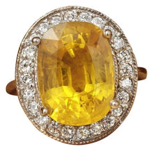Load image into Gallery viewer, 10.85 Carats Exquisite Natural Unheated Yellow Sapphire and Diamond 14K Solid White Gold Ring