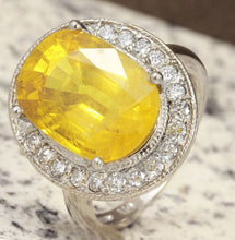 Load image into Gallery viewer, 10.85 Carats Exquisite Natural Unheated Yellow Sapphire and Diamond 14K Solid White Gold Ring