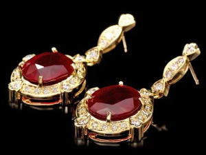 23.20Ct Natural Ruby and Diamond 14K Solid Yellow Gold Earrings