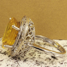 Load image into Gallery viewer, 10.85 Carats Exquisite Natural Unheated Yellow Sapphire and Diamond 14K Solid White Gold Ring