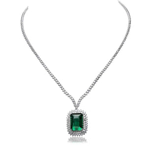 29.20Ct Natural Tourmaline and Diamond 18K Solid White Gold Necklace