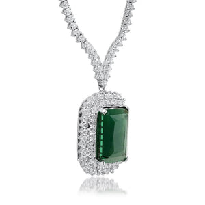 29.20Ct Natural Tourmaline and Diamond 18K Solid White Gold Necklace