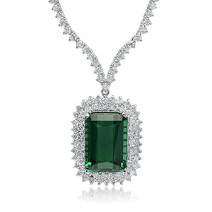 29.20Ct Natural Tourmaline and Diamond 18K Solid White Gold Necklace